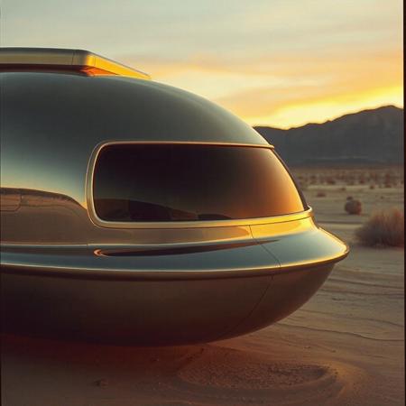 avant-garde, retro futurism , gold and chrome, california desert, 1970s, robert T, techno style