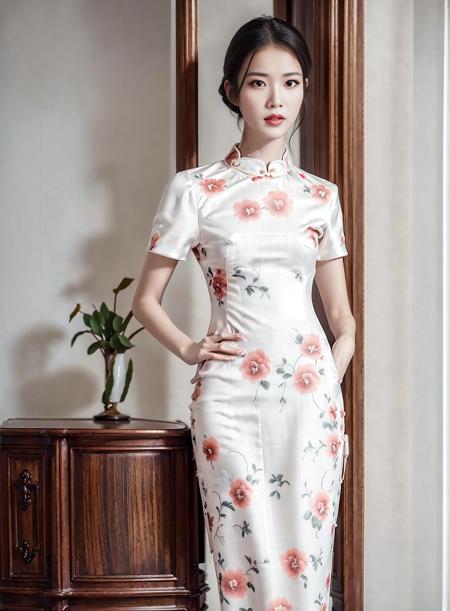 masterpiece,(best quality:1.3),ultra high res,raw photo,detailed skin,beautiful lighting,(realistic,photo-realistic:1.4),1girl,<lora:qipaoV1:0.8>,(Long Legs:1.2),full body,qipao,<lora:iu_V35:0.8>,