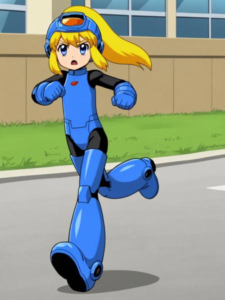 rokkotyan, android, armor, bodysuit, helmet, blonde hair, ponytail, blue eyes