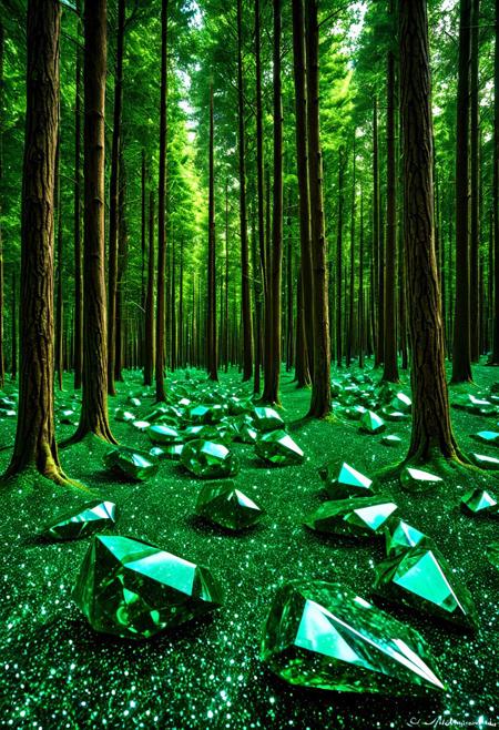 aesthetic, masterpiece, beautiful, elegant, award winning, photo, absurdres, hdr, best quality, 
scenery, emerald shaped forest,
aidmamj6.1
shiny, sparkle,