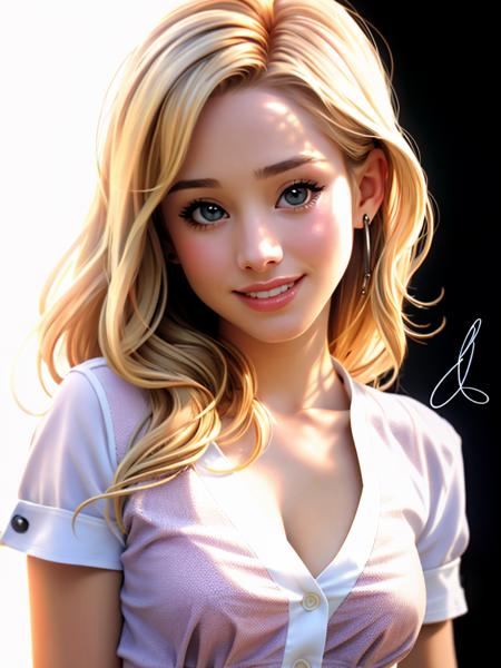 Realistic photo of a beautiful kr1st3nb woman,1girl,solo,long hair,breasts,looking at viewer,smile,blonde hair,simple background,shirt,white background,upper body,artist name,signature,lips,black shirt,realistic, soft lighting, professional Photography, Photorealistic, detailed, RAW, analog, sharp focus, 8k, HD, high quality, masterpiece<lora:kr1st3nb:1.0>