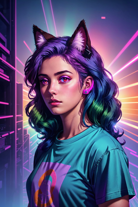 synthwave, vaporwave, synthwave punk, nvinkpunk, (masterpiece, best_quality, ultra-detailed), epic, illustration, render, volumetric lighting, LoFi Aesthetic, (masterpiece, best quality, ultra-detailed, highres), EarthFox , (fantasy), (lens flare, light leak, prismastic), Unreal Engine 5, (side-lighting), rule of thirds, 4 point perspective, vantage point, realistic