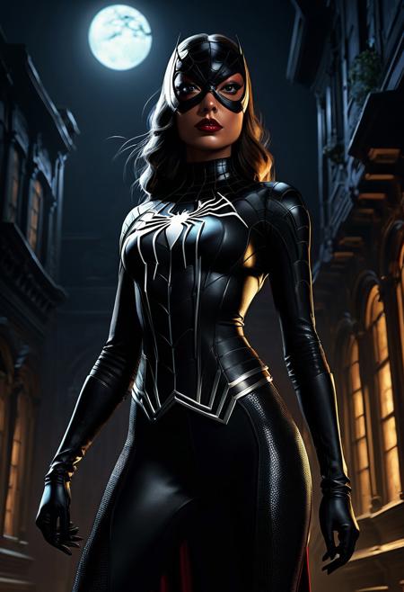 Expressionism - Georgeous spiderwoman superhero in black beautiful digital illustration horror Gustave Doré Greg Rutkowski, trending on Artstation Unreal Engine 3D shading shadow depth