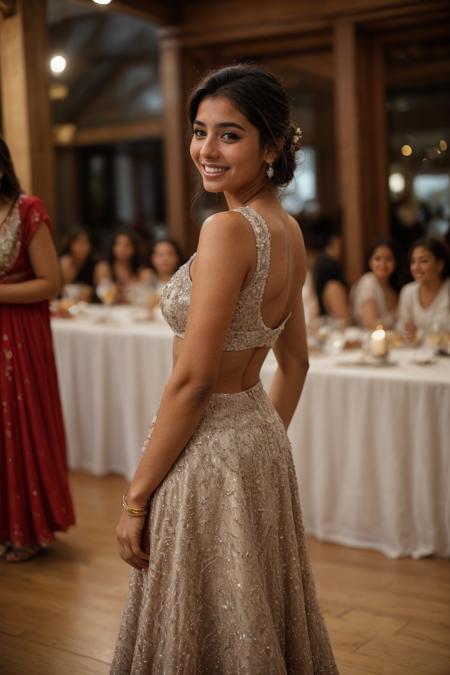 petite small person pakistani woman, dssequin, wearing sequin embroidered lehnga <lora:dssequin:0.5>, (knowing smile:1.1), teeth, wedding reception, london, <lora:add_detail:0.5>, <lora:real_skin:0.5> skin, <lora:CuteSD:0.5> Bellissima, cute, beautiful, <lora:retromanba:0.3> Yamanba (dark skin:1.1), sexy, sensual, RAW photo, 8k uhd, dslr, soft lighting, high quality, film grain, Fujifilm XT3, lr, back side view, high angle, candid, amateur, unposed, badly framed, full body, selfie