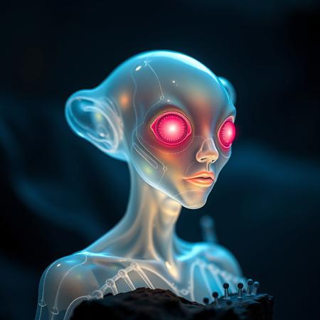 Masterpiece protozoa/humanoid, bioluminescence translucent  body, with no ears and no nose, 32k, 16k, 8k, masterpiece, cinematic art,