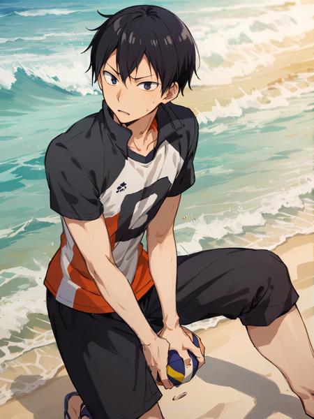 <lora:TobioKageyama:0.6>,high res, Tobio Kageyama ,haikyuu!!, black hair, solo, 1boy, male, beach, sea, outside, detailed eyes, close up, beach volleyball, full face