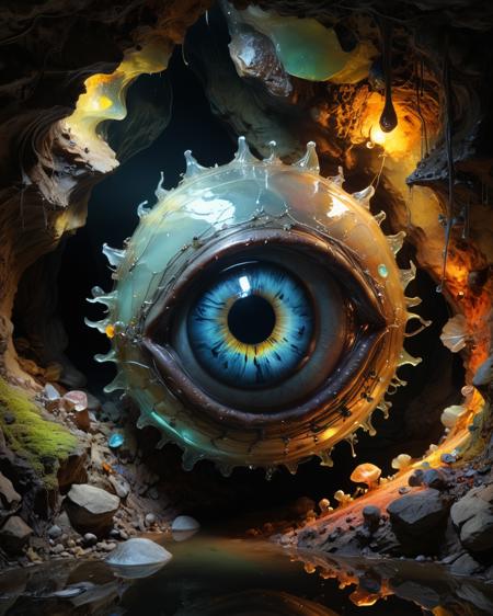 bioengineered evil beholder, large multicolored  eye, organic bioluminescent patterns, hauntingly beautiful, underground cavern, crystal formations, water, reflections,  hyperrealistic, ultra resolution, professional photo, <lora:add-detail-xl:0.8>,  <lora:xl_more_art-full_v1:0.5>,   <lora:Jean-Baptiste Monge Style:0.2> Jean-Baptiste Monge Style page