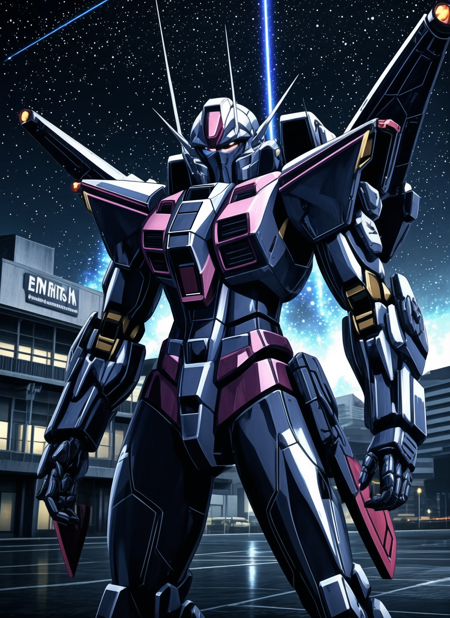 (red and black mecha), gundam, holding rifle, explosion, laser, robot, masterpiece,best quality,ultra-detailed,very detailed illustrations,extremely detailed,intricate details,highres,super complex details,extremely detailed,cowboy shot, caustics,reflection,ray tracing,demontheme,nebula,dark aura,cyber effect, action, ancient japanese architecture,pond, starry sky,skyline, <lora:mecha_offset:1> <lora:more_details:0.2>