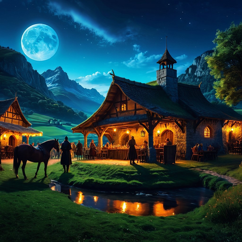 Night, moon, medieval tavern structure in background,  grass, mountain, blue lighting, fantasy world, (lot of people:1.2), horse, festive tavern
Idescence color, fine reflection ,
Wide range of colors, colored Dramatic,Dynamic,Cinematic,Sharp details
Insane quality. Insane resolution. Insane details. Masterpiece. 32k resolution.
<lora:add-detail-xl:0.95> <lora:dvr-lnds-sdxl:0.3> dvr-lnds-sdxl <lora:MJ52:0.25> <lora:zavy-cntrst-sdxl:0.35> dark, chiaroscuro, low-key <lora:zavy-rmlght-sdxl:0.41> zavy-rmlght <lora:SDXLFaeTastic2400:0.225>