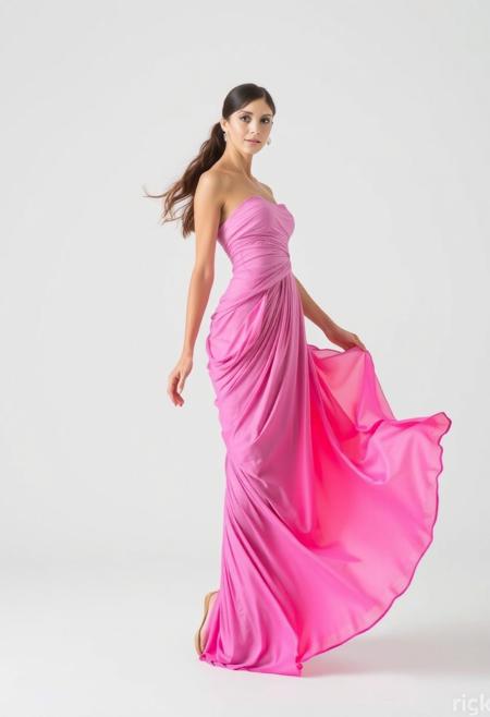 (nubile young woman:1.3), wearing (dress formed from a single large spirograph shape:1.6), (spiral structure elegantly wrapping the body:1.5), (smooth curves in fabric flow), (light, delicate texture:1.3), (minimalist design), (symmetrical spiral composition:1.4), (soft glowing highlights along edges), (light wind effect on dress movement), (vivid but subtle color gradient:1.2), (graceful pose), (bare background or gallery space), (no accessories for simplicity), (realism:-1.5), (photorealism:-1.4), (blurry shapes:-1.3), (flat textures:-1.2), (bulky fabric:-1.4), (oversaturated colors:-1.2)