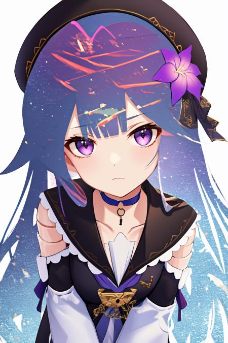 regherta, 1girl, best quality, sharp focus, absurdres, solo, highly detailed eyes, doll joints, long hair, starry sky, bangs, beret, black headwear, closed mouth, dress, white dress, hair flower, long sleeves, looking at viewer, purple eyes, purple flower, sailor collar, POV, upper body, portrait, jitome, chain, choker, (white background, clear background:1.2)
<lora:HertaLORA-V6:1> <lora:hair_with_scenery:1>