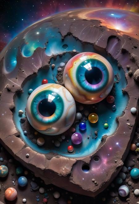 1girl: beautiful, photorealistic, fantasy intricate elegant, ultra realistic, decadent, ray tracing,  Two alien children with oversized, multifaceted eyes and iridescent skin giggle as they play with marbles which are actually the planet Earth and Luna, our Moon. Their playground is a nebula of swirling colors, and tiny meteorites whiz past like stray pebbles. The children's laughter echoes out into the cosmos, a melody of innocent fascination echoing against the fragile beauty they hold in their hands.