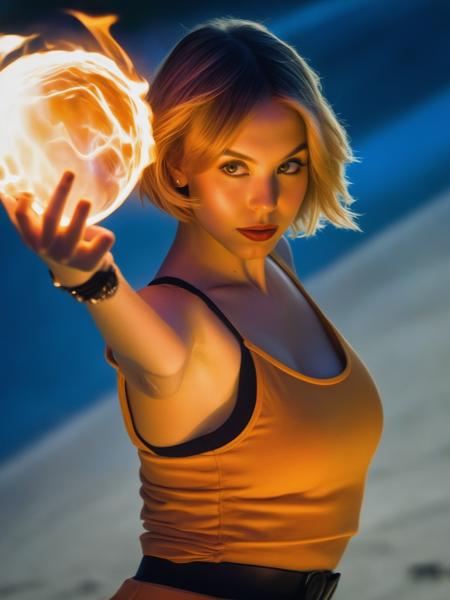 waist up  portrait of (syds woman),    doing an epic dance with a ball of fire, art by ilya kuvshinov and lois van baarle ross tran trending on deviantart pinterest hyper detailed photorealistic highlights & shadow hd 8k post-processing high resolution award winning photography portrait cinematic lightning lighting chiaroscuro composition 85mm f1.4 dg os r lens in the style alphonse mucho le
 <lora:SydneySweenyXLDogu:1>