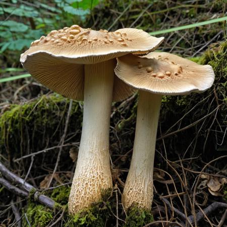 Close-up of King Trumpet Mushroom with Mycorrhizal Fungi inclusion <lora:MyShroom:0.4>