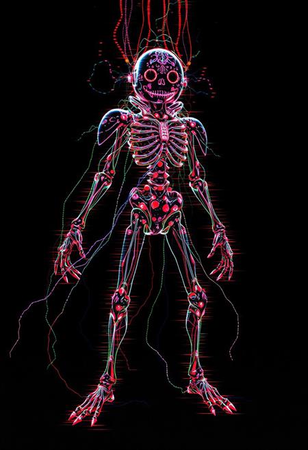 - +++Gl1tch.exe constantly flickers through visual frames like corrupted animation—body parts jitter and twist out of sync. Its limbs vibrate with short bursts of light trails, leaving blurred ghost echoes behind each movement. A disorienting chaos avatar designed to jam perception.