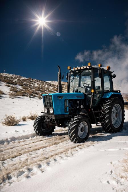 photo RAW,(mtz82, a Lime tractor parking on A mountain scene with a carpet of snow on a moonlit night <lora:mtz82:0.65>,Realistic, realism, hd, 35mm photograph, 8k), masterpiece, award winning photography, natural light, perfect composition, high detail, hyper realistic, dusty atmospheric haze, high quality textures of materials, volumetric textures, coating textures, metal textures