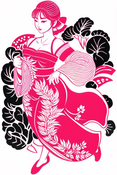 jianzhihua,(white background:1.4),  paper cut,a woman in a Pink Off Shoulder Pajamas,<lora:jianzhihuaepoch-000006:0.66>