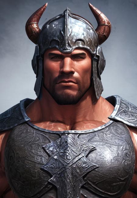 1man, <lora:Nord-Male:0.8>, Nord-Male, 1man, solo, portrait, steel armor, viking, helmet, Athletic, large muscles, ripped, chiseled, sculpted, balansed, mesomorph body, (masterpiece, best quality, absurdres, detailed, ultra-detailed:1.3), hot