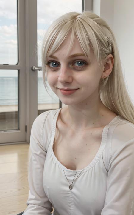 <lora:marymorgan_v3:1> 1girl, platinum blond, smiling, hazel eyes, pale skin, standing