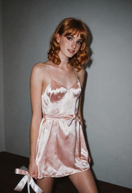 cute skinny femboy, light freckles, slight smile
high contrast flash photography, night time, cheap motel
(light makeup:1.2)
short loose (satin:2) prom dress, bows, ribbons