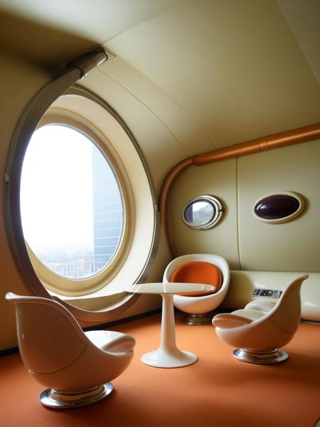 <lora:JJsRetroFuturism_XL:1>, ((Retro Futurism)), ((masterpiece)), ((best quality)),  real world location, realistic, high detailed,  (indoor) , no human,  floor, ceiling , window, chair,