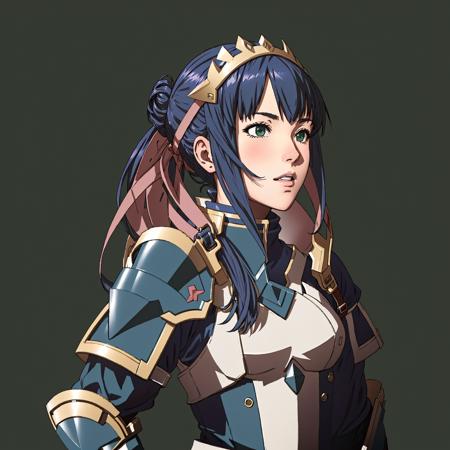 Fire Emblem, Catria (Fire Emblem), Catria (Fire Emblem Gaiden), Catria (Fire Emblem Echoes: Shadows of Valentia), (simple background, green background:1.3), light top left, heavy armor, helmet, 1Girl, Teenager, Double Bun, Multicolored Hair, Black Hair, Pink Hair, (Happy:1.3)