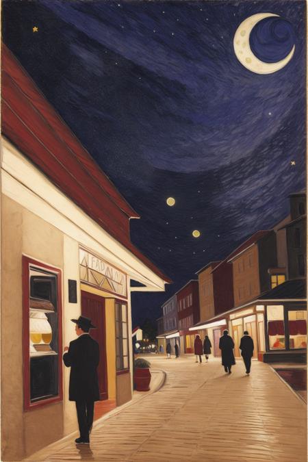 <lora:edvard:1>,em,city street,store light,cars,people,night,moon,stars