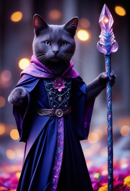 masterpiece,ultra-high resolution,incredible composition,extremely detailed,
masterpiece, extremely detailed, sharp outlines, high contrast,  fine details, intricate, photo of a sculpture of a p1nk1r1fl0wers cat dressed as a  wizard, mage robes, staff, made out of iridescent flower petals
intricate background, bokeh,  inspiring, moody lights, neoclassical art style,