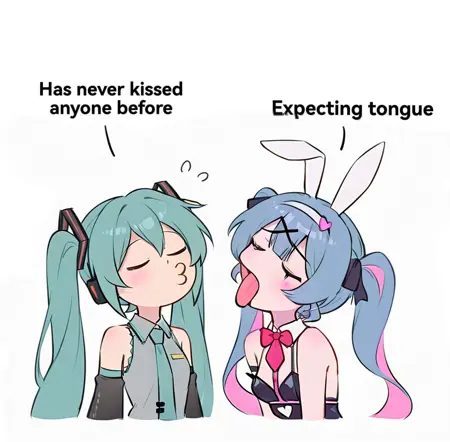 Hasn't Kissed Anyone Ever vs Expecting a Kiss with Tongue (Meme)
