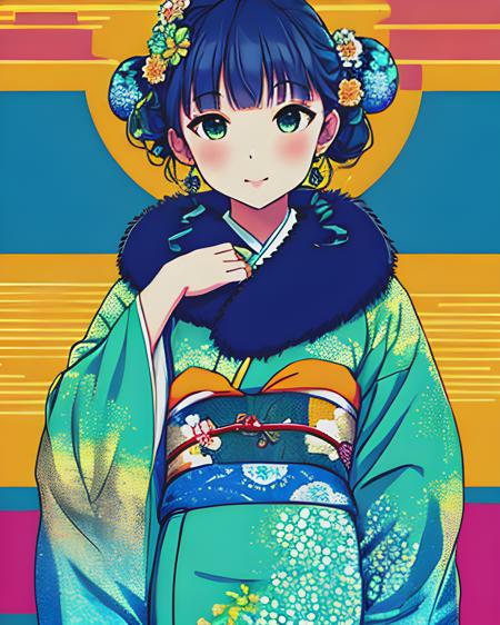 woman wearing furifur kimono, a girl floating in a vibrant underwater world, portrait, plant life, green and blue color scheme, air bubbles, patterned clothes, extremely detailed clothing, featured on pixiv, masterpiece, highest quality, 8k