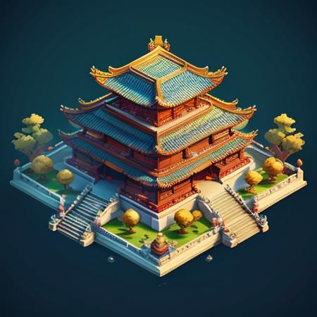 isometric chinese style architecture