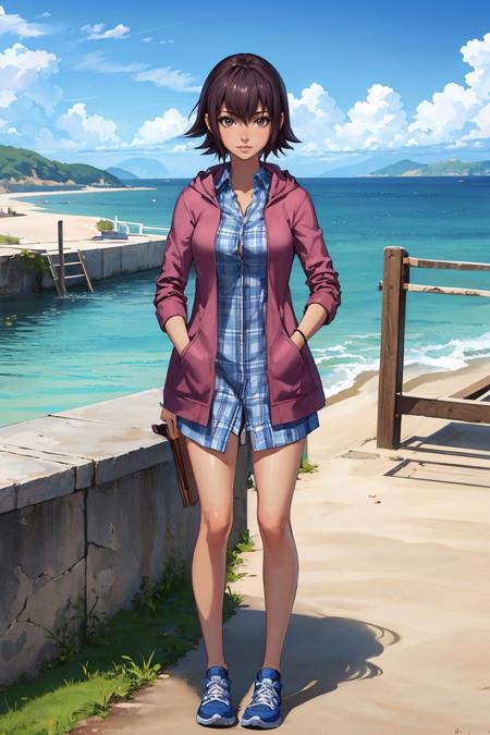 dx2mc, short hair, brown hair, shirt, hood, blue footwear