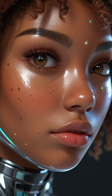 (in ARTIST style:1.4), (masterpiece:1.7),
(Gorgeous Afro-American girl face, cutest, pure skin, science fiction, transparent armour, transparent skin texture), stunning unique female character, cutest,
tan, bangs, freckles,striking striking large brown eyes filled with joy and excitement, extravagant eyelashes, long eyelashes, aligned eyes, tiny waist, perfect body,
(full transparent body:2), transparent:2, (Transparent Texture:2), perfect wavy perfect hair, (extra large lashes:2), (very detailed eyes:2),
(masterpiece:1.8), (highest detailed:1.8), (angle:1.8), perfectly lighted, (contrast), (saturated), (((sharp focus))),
(hyperdetailed:1.3), (intricate details:1.2), (Refined details:1.3), (best quality:1.5), highly detailed textures, vibrant colors,
<lora:add-detail-xl:1> (ultra sharp focus:1.8), (thin lines:1.8), (best quality:1.8),
(masterpiece:1.8), (highest detailed:1.8), (angle:1.8), perfectly lighted, (contrast), (saturated), (((sharp focus))), (hyperdetailed:1.3), (intricate details:1.2), (Refined details:1.3),
(best quality:1.5), highly detailed transparent textures, transparent vibrant colors, (finely detailed beautiful eyes and detailed face),extremely detailed CG unity 8k wallpaper,
(masterpiece:1.8), (highest detailed:1.8), (angle:1.8), perfectly bright  lighted, (contrast), (saturated), (((sharp focus))), (hyperdetailed:1.3), (intricate details:1.2), (Refined details:1.3),
(best quality:1.5), highly detailed textures, vibrant colors,
<lora:Someplastic:0.7>,
(ultra sharp focus:1.8), (detailed skin:1.8), (thin lines:1.8), (best quality:1.8),
<lora:glowneon_xl_v1:0.8>
<lora:Expressive_H:1>expressiveh,