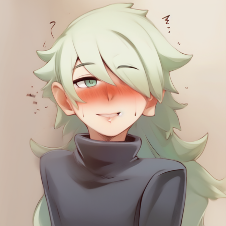 1boy, green hair, long hair, turtleneck