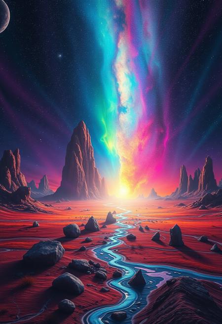 masterpiece, photo of an alien landscape, vibrant colors