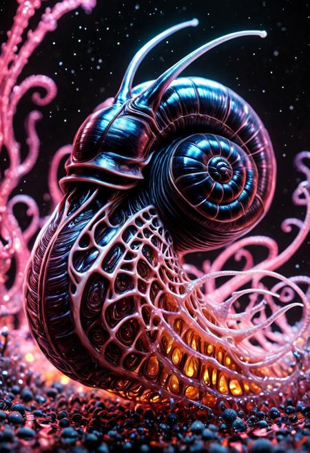 species that looks like a cross between a snail and an alien xenomorph. soul,Alien,highly detailed,sharp focus,,clear,conceptual,High textures,mixed digital art technique,digital painting,extremely smooth,fluid,light particles,alcohol ink,smooth,shimmering,dreamy glow,16k,sf,complex artistic masterpiece,sinister,matte pictorial movie poster,highly detailed,vivid,production cinematic rendering of characters,ultra-high quality model,raytracing,32k uhd, coralbugXL, 3d,