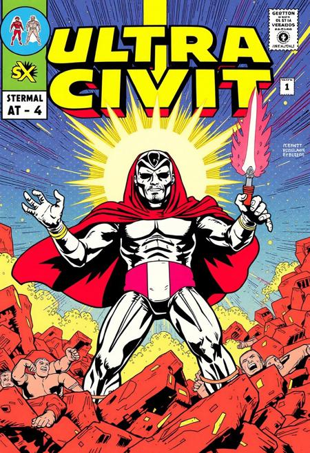 Comic book cover in the style of Jack Kirby, "Ultra Civit AI"