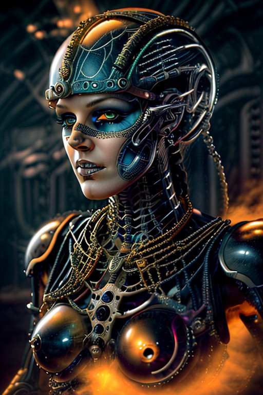 "A whimsical humanoid AI in a steampunk universe, her mechanical features crafted with brass, gears, and clockwork, delicately fused with organic materials like wood and lace. She wears a victorian-inspired dress with intricate designs, holding a glowing gear-shaped artifact. Her expression is serene, her blue eyes reflecting the light of a glowing steam engine in the background. Art style: vibrant and detailed, with warm metallic tones and vintage aesthetics." face close up,
NEG_EMBED_STABLE_YOGI_V3, cyberg1gerng, cyberg1gerng face,