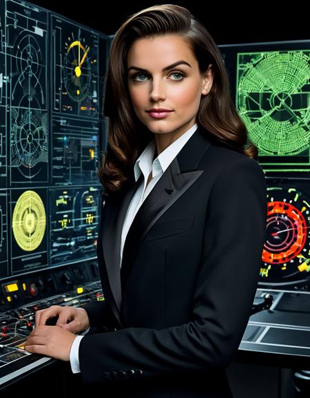 <lora:4n4d34_SDXL_SGX:1>,(close-up) photograph of (beautiful 26 year old) (4n4d34:1.2) woman with dark hair,as secret agent '007',wearing (a black tuxedo dress:1.1),(holding a spy gadget:1.3),(defusing an atomic bomb:1.3),(nuclear codes and countdown timer),surrounded by (visible buttons and electronics and leds),inside a (command center:1.4),with (electronic radar displays and network maps:1.3)and (flashing warning lights and alarms:1.3),(confident smile:0.7), face focus,sharp focus,depth of field,facing viewer,rich details,clear shadows and highlights,realistic,highly detailed,