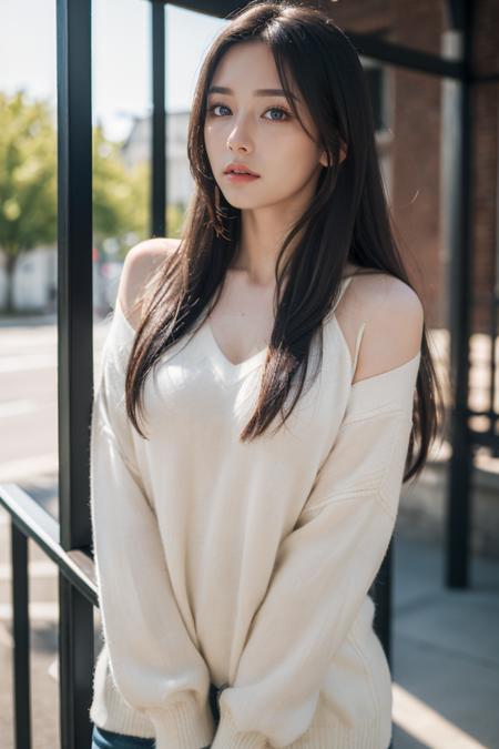 (8k, RAW photo, best quality, masterpiece:1.3),(realistic, photo-realistic:1.37),realistic skin texture,(photorealistic:1.3),(hyperrealistic:1.2),
1 cute girl,solo,( beautiful eyes:1.2),perfect face,standing,black hair,long hair,outdoors,