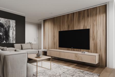 living room,tv wall,couch,masterpiece,best quality,fine face,depth of field,4K,HD,professional photography,photo realistic:1.4,