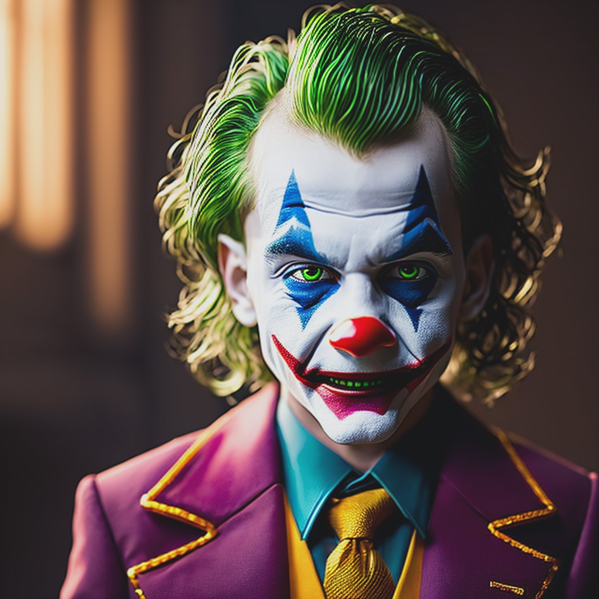 Joker, childhood, staring at camera, soft natural lighting, portrait photography, magical photography, dramatic lighting, ...