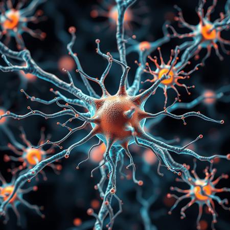 neurons interconected, high details, isometric