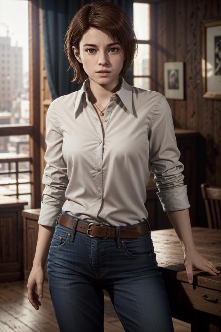 KateDevil, solo, 1girl, realistic, brown hair, denim, belt, jeans, pants, short hair, shirt, brown eyes, Hotel Background
masterpiece, best quality,
<lora:epi_noiseoffset2:1>,  <lora:KateDevil:0.7>