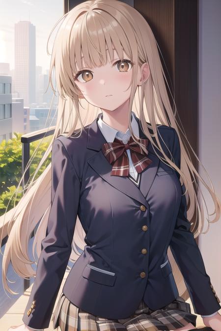 mahirushiina, <lora:mahirushiina-lora-nochekaiser:1>,
mahiru shiina, blonde hair, (brown eyes:1.5), long hair, 
BREAK black footwear, black pantyhose, blazer, bow, bowtie, collar, collared shirt, jacket, pantyhose, plaid, plaid skirt, pleated skirt, red bow, red bowtie, school uniform, shirt, shoes, skirt,
BREAK looking at viewer, full body,
BREAK indoors, classroom,
BREAK <lyco:GoodHands-beta2:1>, (masterpiece:1.2), best quality, high resolution, unity 8k wallpaper, (illustration:0.8), (beautiful detailed eyes:1.6), extremely detailed face, perfect lighting, extremely detailed CG, (perfect hands, perfect anatomy),