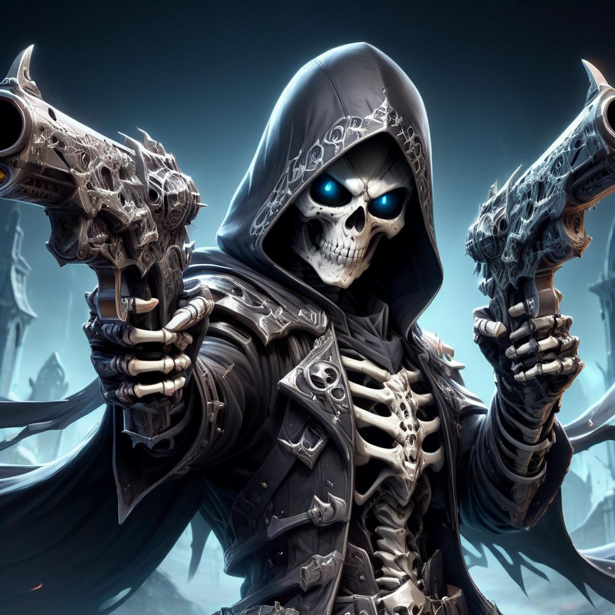 Black and White Skeleton Warrior with Gun in Hand