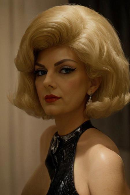 (long eyelashes, thin eyebrows, eyeshadow, skin wrinkles, old face, Bouffant Hair, bouffant hair, heavy makeup, old, blonde hair, red lipstick, a woman with red lipstick,:1.5), wide shot photo of a drag queen dressed as(dressed like a dominatrix, latex tank top, pants, belt, gloves, boots:1.5), seductive, detailed eyes, full body portrait, shy smile, amidst emerald meadows, studio light, perfect eyes, winged eyeliner, holding a lasagna, centered, a photorealistic, golden daylight, backlight rim lighting, the orton effect, subtractive lighting, tilt-shift, cinematic, captured with a 85mm lens, bokeh, bokeh lighting, in the style of jessica drossin, soft lighting, detailed, RAW, analog, sharp focus, (photorealistic:1.3), (shadows:1.2), (intricate details:1.5), (sharpen details), background sun lens flare, sunshine, daylight, sky, photo by photographer Helmut Newton, highly detailed, sharp focus, cinematic lighting, dynamic poses, stunningly beautiful, captivating, enigmatic, exhibitionist, soft light, twilight, digital, high, ethereal lighting, dynamic composition, serene expression, primal energy, elemental beauty, high resolution, uhd, hdr, vogue photoshoot, Laocon, iris flare light