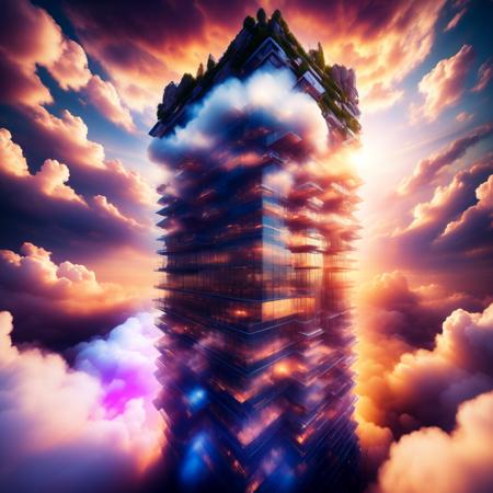 (cloudtowers style:1) a very tall building in the middle of some clouds <lora:djzCloudTowersV21:1>