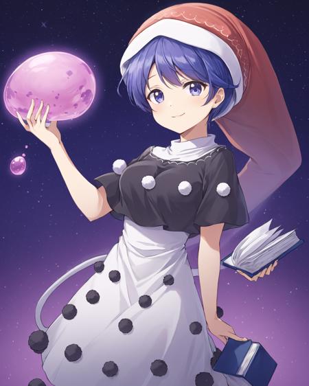 doremy sweet,1girl, solo, nightcap, tapir_tail, smile, looking_at_viewer, pom_pom_\(clothes\), holding_book, blob, short_sleeves, cowboy_shot, black_dress, dream_soul, white_dress, multicolored_dress, parted_lips
<lora:doremy_sweet_image2053_2023-12-20-000010:1>,star-shaped_pupils,symbol-shaped_pupils,. gorgeous,key visual, vibrant, studio anime,award-winning, professional, highly detailed,high budget, cinemascope