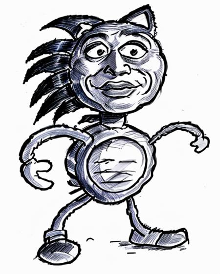 caricature pen drawing, sanic <lora:Caricatrix:.65> <lora:Sonic:1>